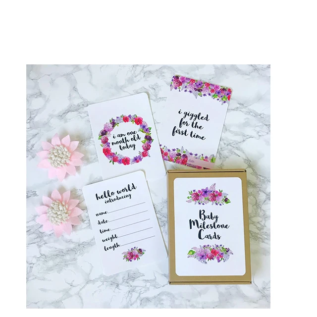 Custom 4*6inches rectangle 4 color offset printing Logo Lovely Design Matte Lamination baby milestone cards