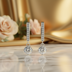 Boucles d'oreilles en or blanc E3031 avec diamants ronds taille brillant, couleur D, certifiées GIA, bijoux classiques pour femmes, pour mariage - Product Image 2