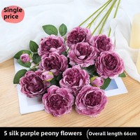 Vente en gros mini bouquet de roses pivoines artificielles à 3 branches fleur en tissu avec plastique de soie pour la décoration intérieure de mariage pour la Saint-Valentin