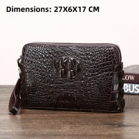 Portefeuille d'affaires pour homme en similicuir gaufré imitation os de crocodile, avec double fermeture éclair et fermeture à code, pochette à main