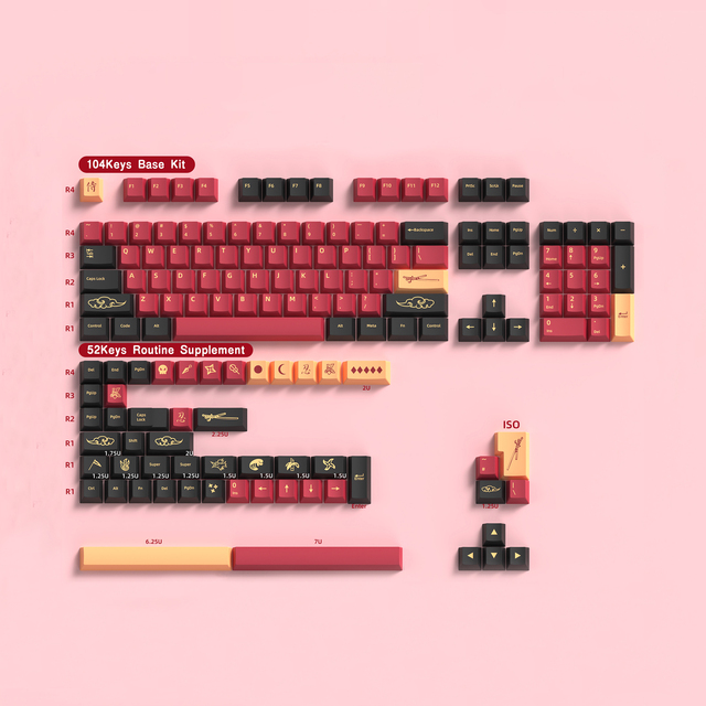 Red Knight 156 Keys Cherry Profile PBT Dye ISO UK Germany Russian Portuguese Multi-Language Keycaps for Custom Gaming Keyboards