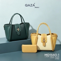 Tas Tangan Wanita QAZA 2026 Terbaru Berkualitas Tinggi Bahan Kulit PU Elegan Model Patchwork Pemasok Grosir Set 2 in 1 Tas Selempang