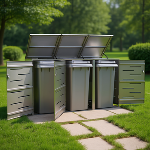 Contenitore triplo per bidoni della spazzatura in acciaio inox 81.5x30.5x44.3 Soluzione di stoccaggio Antracite Design Moderno - Product Image 2