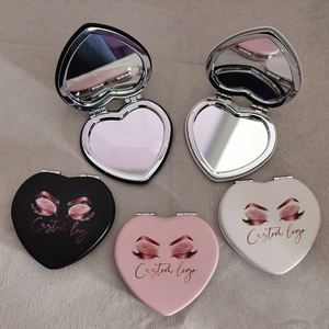 Double Side PU Leather Cosmetic Mirrors Folding Portable Mirror Private Label Heart Shaped Makeup Mirror - Product Image 1