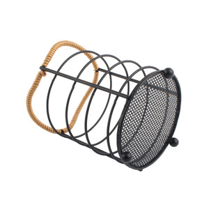 Porta Cubiertos de Metal Negro con Mango de Ratán - Product Image 2