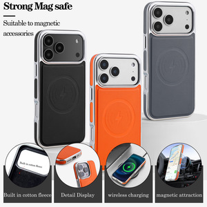 Étui de téléphone magnétique en cuir PU de luxe pour <span class=keywords><strong>iPhone</strong></span> <span class=keywords><strong>12</strong></span> 13 14 15 16 Pro Max 17 avec cadre électroplaqué et recharge sans fil - Product Image 1