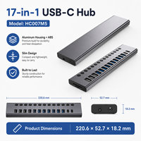 Hub USB 3.2 Gen2 17-en-1 10 Gbit/s 12x USB-A + 2x USB-C QC3.0 Lecteur SD/TF avec interrupteurs individuels en aluminium, alimenté, en stock