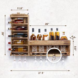 Estante de vino de madera para montar en la pared con almacenamiento para botellas y vasos, para bar en casa, cocina, decoración, estilo rústico - Product Image 4