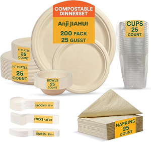 <strong>Disposable</strong> Sugarcane Fiber Cutlery Set Eco-Friendly <strong>Tableware</strong> Includes Spoon Fork Napkin for Parties Weddings Camping - Product Image 2