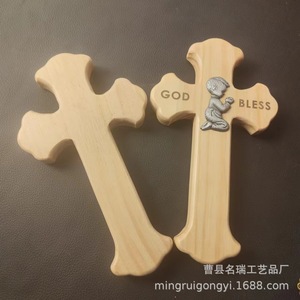Wooden Cross Pine Wood Wall Mount Easter Decoration Handmade Indoor Use - Product Image 3