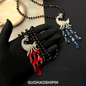 Crystal Peacock <b>Long</b> <b>Necklace</b> Blue Rhinestone Animal Pendant Everyday Wear Sweater Accessory - Product Image 5