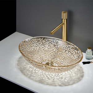 Lavabo da Appoggio in Vetro Temperato Colorato di Alta Qualità, Lavandino Artistico Ovale Blu e Verde per <span class=keywords><strong>Bagno</strong></span> - Product Image 1