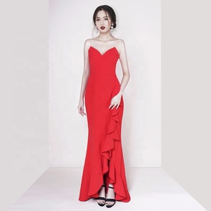 Femmes Sexy Hors Épaule Volants Sirène Longue Robe De Soirée Rouge Élégant Bal De Mariage Robe Maxi - Product Image 3