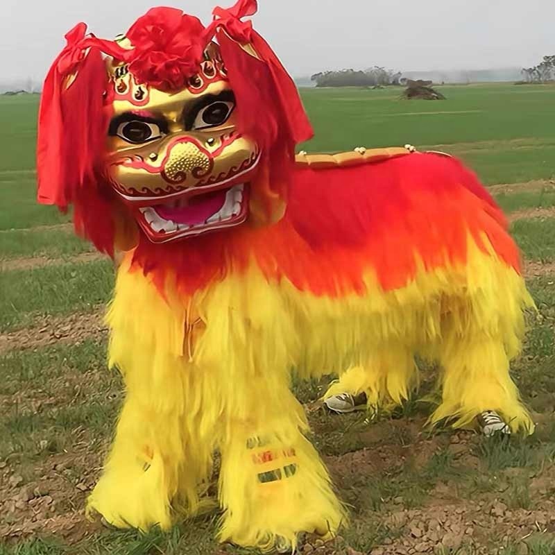 高品質の伝統的な北京黄獅子（笑顔の獅子）牛毛二頭獅子舞（一人踊り