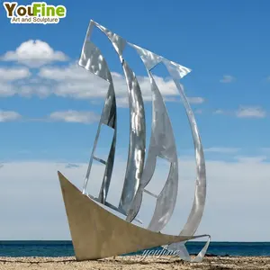 Açık Peyzaj Yelkenli Tekne Paslanmaz çelik heykel