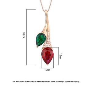 Collier pendentif élégant et lisse en cuivre écologique avec zircone cubique rouge et verte taille poire, bicolore, pour femme, usage quotidien - Product Image 2