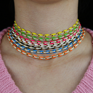 Cadena de eslabones con cuentas de café y hojaldre de cerdo, joyería colorida, collar esmaltado de neón, color dorado, para mujeres - Product Image 5