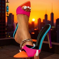Mules à talons aiguilles pour femmes, tendance, à bout pointu et ouvert, multicolores, colorblock, à enfiler, sandales à talons hauts, escarpins décontractés