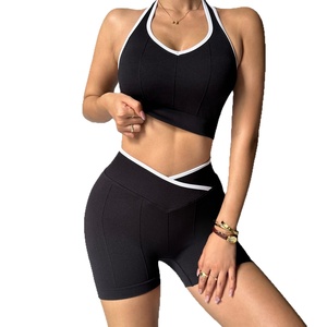 Ensemble de vêtements de yoga pour femmes, couleur unie, séchage rapide, débardeur et <span class=keywords><strong>short</strong></span> de fitness avec taille élastique et logo pour les sports de plein air - Product Image 1