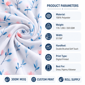 Tissu polyester double brossé personnalisé 170/200/250 g/m² imprimé numériquement, tissu DBP doux en maille pour les fabricants de robes et de pyjamas - Product Image 2