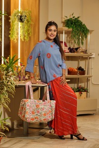 Bolso de lona de algodón con estampado de bloque de mano, patrón Floral, gran capacidad, duradero, ligero, respetuoso con el medio ambiente, bolso de hombro hecho a mano para - Product Image 2