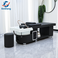 Mobilier de salon de beauté moderne en cuir PU, lit de lavage de cheveux incurvé pour spa, table de massage