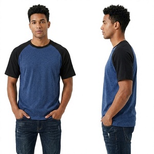 Camiseta raglán vintage de corte regular para hombre, 100% algodón, tejido de punto, cuello con contraste acanalado, bordado con logotipo personalizado, camiseta unisex. - Product Image 1