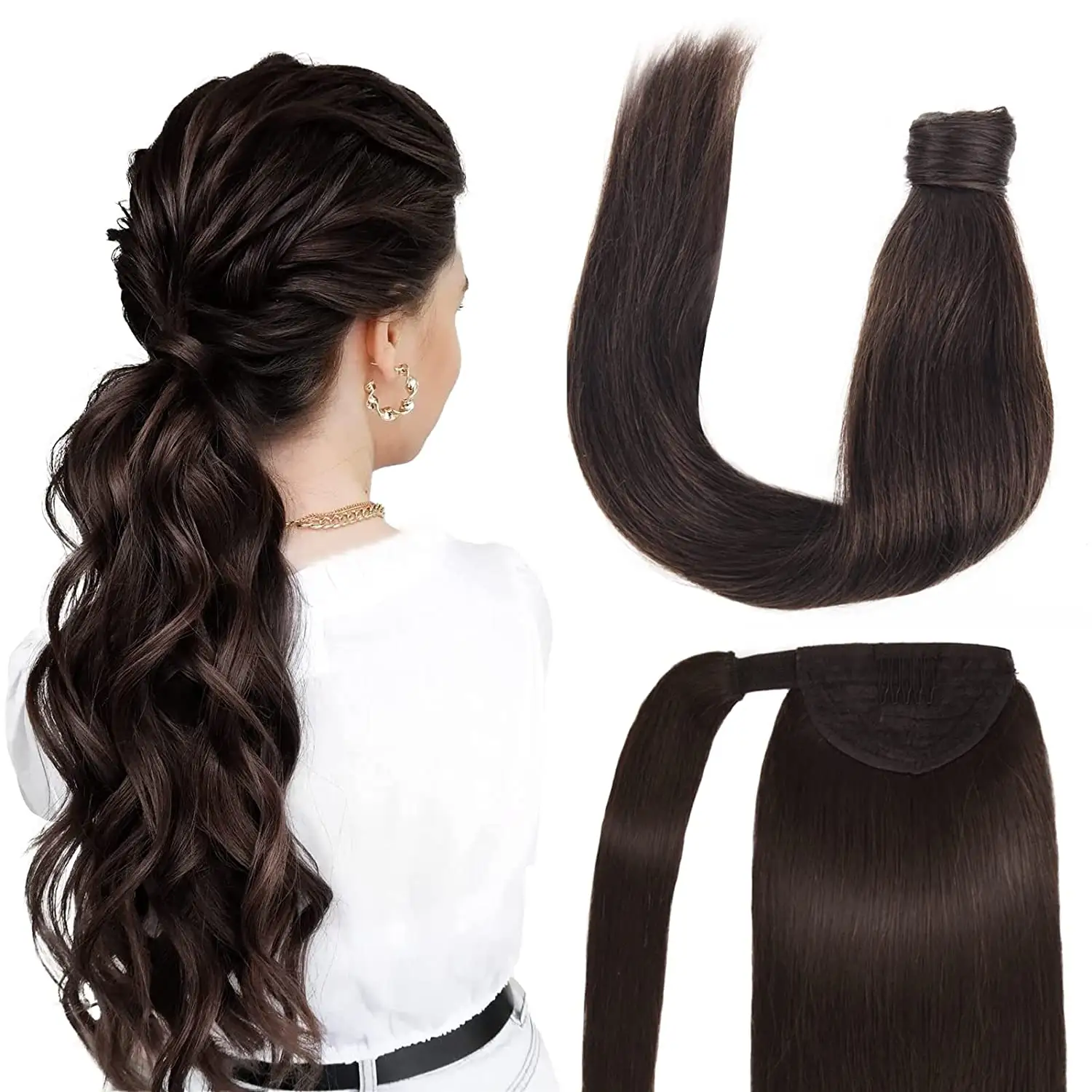 Pony Tails Extensions Human Hair,Clip in Wrap Around Real Human Hair Ponytail Extensions,Long Straight Hair Extensions Ponytail