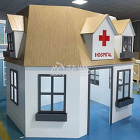Moetry Kids Mini Town Design Maison de jeu en bois pour jeu de rôle, équipement de terrain de jeu intérieur, écologique, certifié CE, pour Play Cafe FEC Play