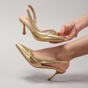 Chaussures de marche estivales pour femmes, talon bas, sexy, scintillantes, pailletées, métalliques, dessus en satin - Product Image 4