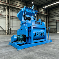 Bétonnière à double arbre JS500 500L, machine à mélanger le ciment par agitation forcée, fixe, avec trémie pour la construction et les préfabriqués