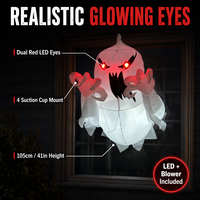 Décoration d'Halloween Gonflable Fantôme Blanc de 105 cm pour Fenêtre avec Yeux LED Rouges, Ventouses et Souffleur