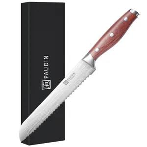 B2 New Design 8 Inch Chefs Knife High Carbon Steel Wave Pattern Blade Rose Wood Handle OEM Kitchen Knife Bread Knife