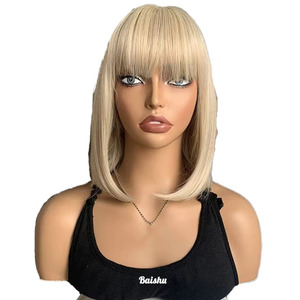 Pelucas Cortas <span class=keywords><strong>de</strong></span> 10 Pulgadas con Flequillo, Estilo Brasileño y Vietnamita, <span class=keywords><strong>de</strong></span> Buena Calidad para Mujeres Negras, <span class=keywords><strong>Precio</strong></span> al por Mayor - Product Image 1