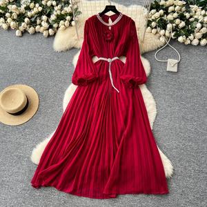 Eleganti Abiti da Donna: Vestito in Chiffon Floreale Scavato <span class=keywords><strong>con</strong></span> Maniche a Lanterna e Dettagli Arricciati, <span class=keywords><strong>con</strong></span> Cintura Annodata - Product Image 6