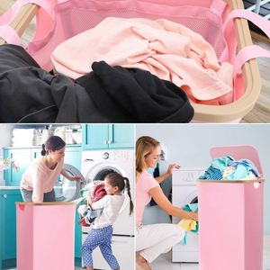Cesto de Ropa Delgado de 75L con Bolsa Extraíble y Asas de Bambú, Plegable, para Ropa Sucia, con Tapa - Product Image 3