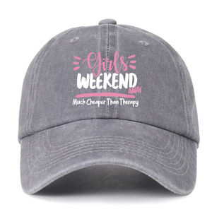 Vente en gros Casquette de baseball non structurée Chapeau de soleil en denim délavé à 6 panneaux avec logo «Girls Weekend» Style sportif pour cadeaux de vacances - Product Image 4