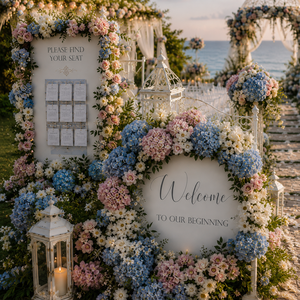 Ensemble complet <span class=keywords><strong>de</strong></span> <span class=keywords><strong>mariage</strong></span> thème Romantisme <span class=keywords><strong>de</strong></span> Jardin Côtier, Arche d'hortensias bleus et roses, Centre <span class=keywords><strong>de</strong></span> table en mousseline transparente, <span class=keywords><strong>Toile</strong></span> <span class=keywords><strong>de</strong></span> <span class=keywords><strong>fond</strong></span>, Vente en gros OEM à guichet unique - Product Image 3