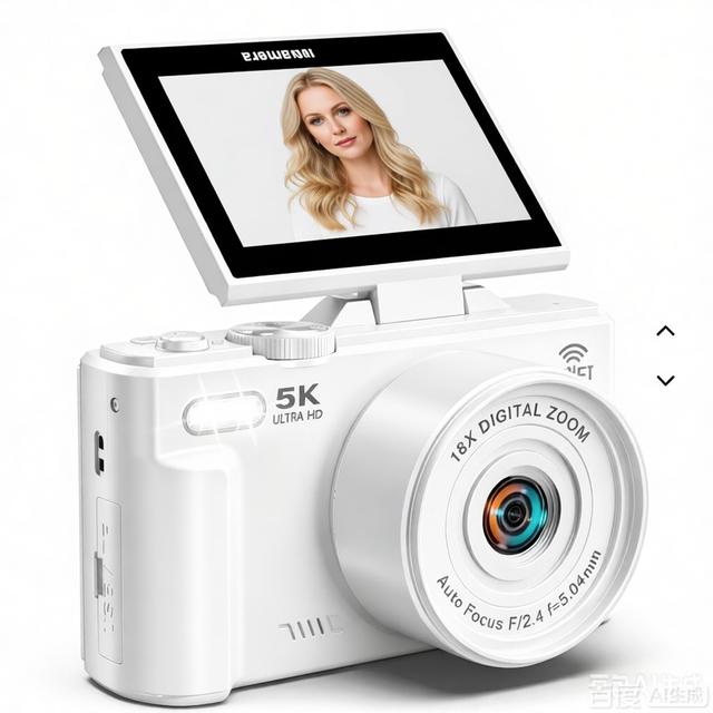 ZZT Black White 180 Flip Screen Travel Camera 75MP 5K WiFi Autofoucs Vlogging Camera for YouTube Photography with SD Card