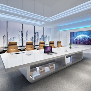 OEM ODM Customized <b>Large</b> Luxury White Office Meeting Table Modern Design With Wood and Steel for Boardroom Conferences - Product Image 2
