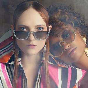 Lunettes de soleil œil de chat demi-cerclées pour femme, monture en cristal de luxe, ornées de strass et de diamants, collection 2021 - Product Image 4