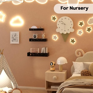 Moon and Stars <strong>Wall</strong> Shelves Black, Set of 3 Small Floating Shelves for <strong>Bedroom</strong> Living Room <strong>Wall</strong> <strong>Storage</strong> or Decor, Brown Board - Product Image 5