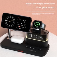 5-in-1 Magnetische Draadloze Stand Dock Oplader met Houder voor iPhone 15/14/13, LED Nachtlampje, Wekker, 15W Snelladen