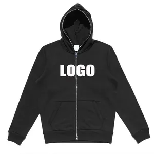 Wholesale 3d puff printing custom black streetwear Puff print on fully zip up oversized 100% cotton unisex hoodies