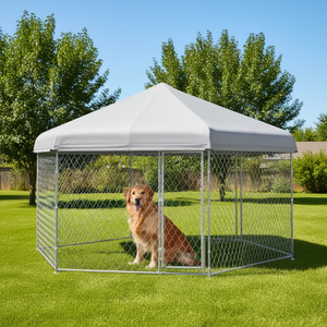 Caseta hexagonal plateada para perros de 13.4 x 11.5 pies, casa para mascotas de exterior, impermeable, resistente a los rayos UV, con estructura metálica para perros medianos a grandes. - Product Image 2