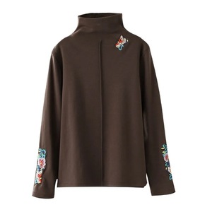Traditional Chinese Embroidered Wool Slim Fit Semi High Collar Base Shirt Women's Long Sleeve Autumn Winter Inner Layer - Product Image 5