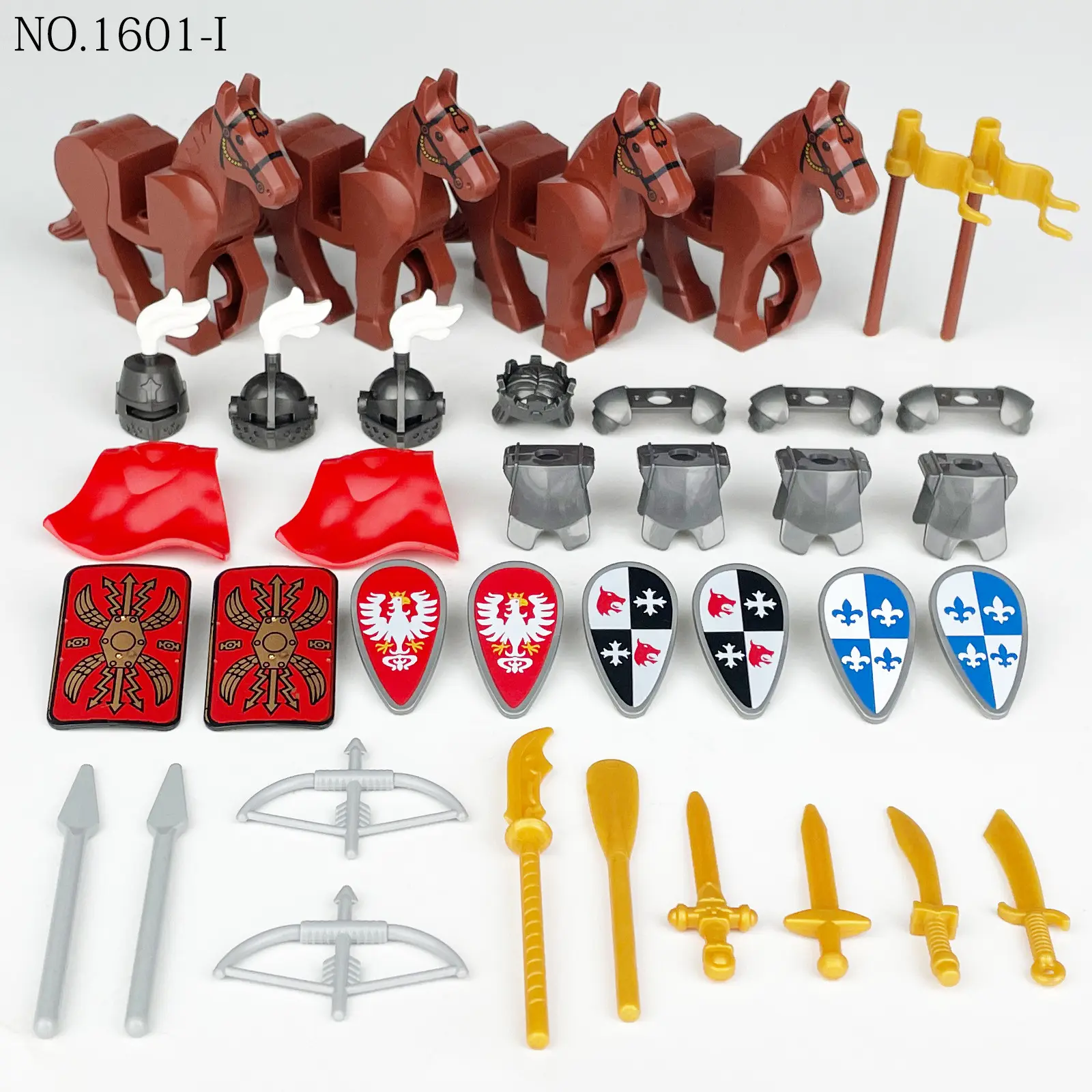 MOC Mini figurines assembler des briques pièces moyen âge chevalier armure soldat armes et bataille Steed blocs de construction accessoires