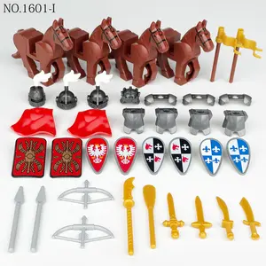 MOC Mini figurines assembler des briques pièces moyen âge chevalier armure soldat armes et bataille Steed blocs de construction accessoires