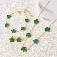 Ensemble de bijoux RINHOO Lucky en acier inoxydable avec bracelet, collier et boucles d'oreilles en forme de trèfle à cinq feuilles, boucles d'oreilles tendance, ensemble de bijoux pour mariage et fête