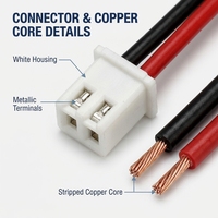 Câble de raccordement compact personnalisé avec connecteur femelle 2 broches, fils rouges et noirs, pour éclairage LED et circuits imprimés